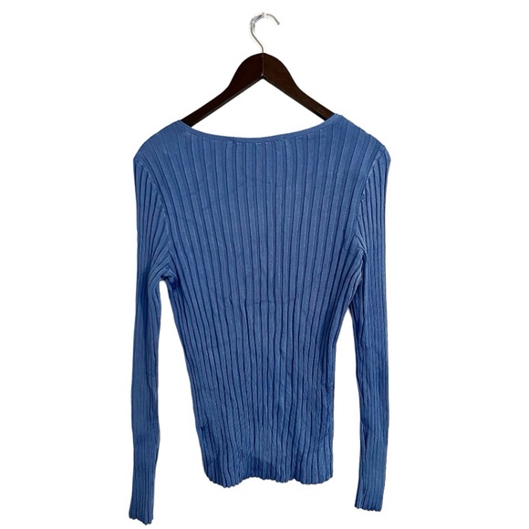 Veronica Beard Clara Blue Square Neck Ribbed Knit Long Sleeve Top - Picture 3 of 6